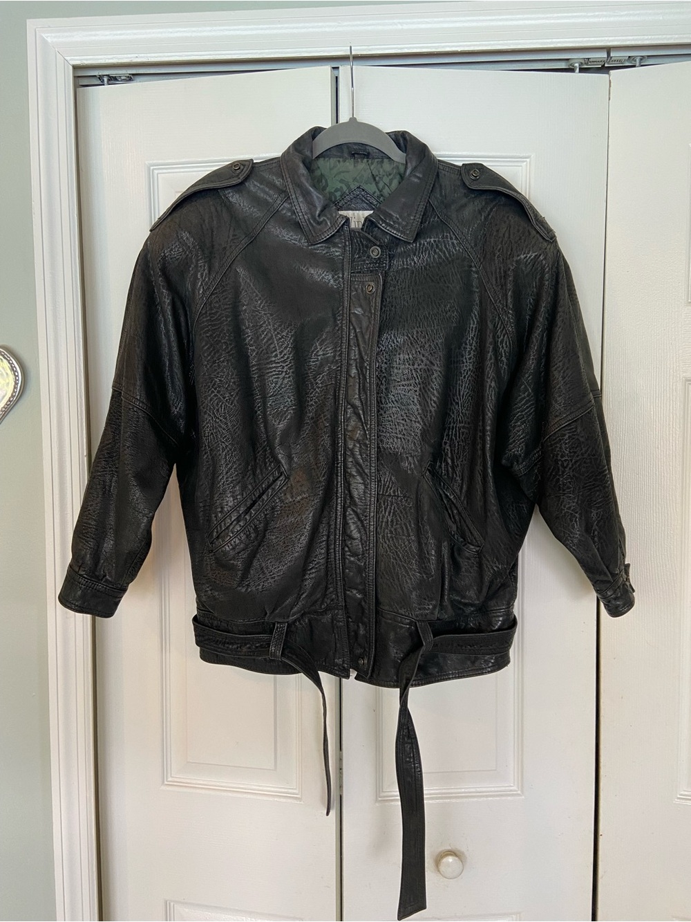 Winlit Women's Black Leather Jacket with Camouflage Lining
